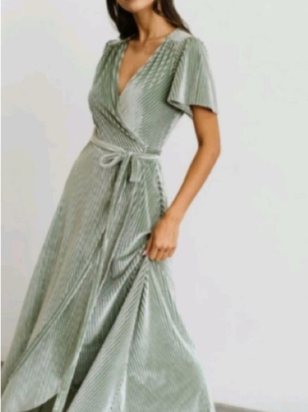 NWT Baltic Born Andi Ribbed Velvet Wrap Maxi Dress - Dusty Sage (Size S)